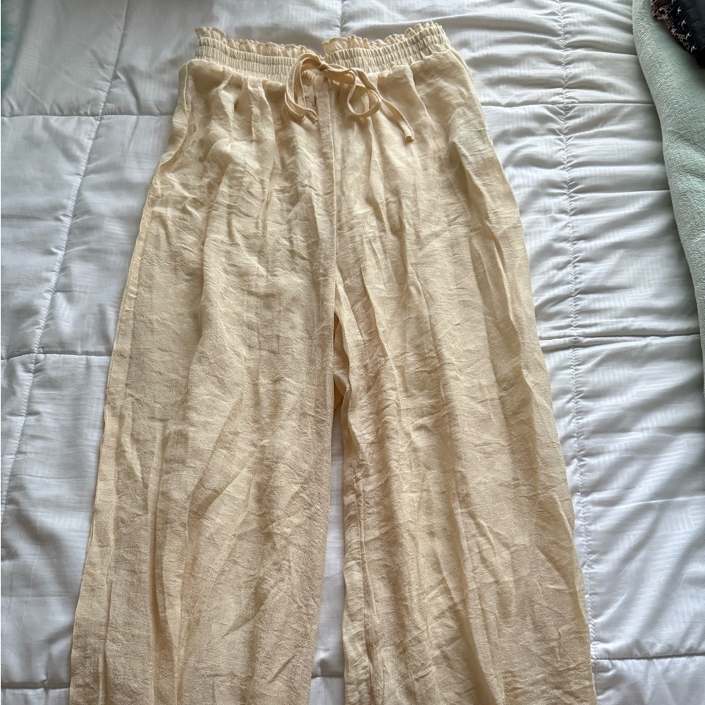 SHEIN Beige Linen Beach Cover Up Pants